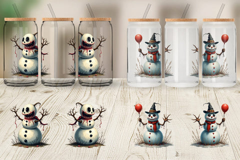 Glass Can Quirky Snowman Sublimation artnoy 