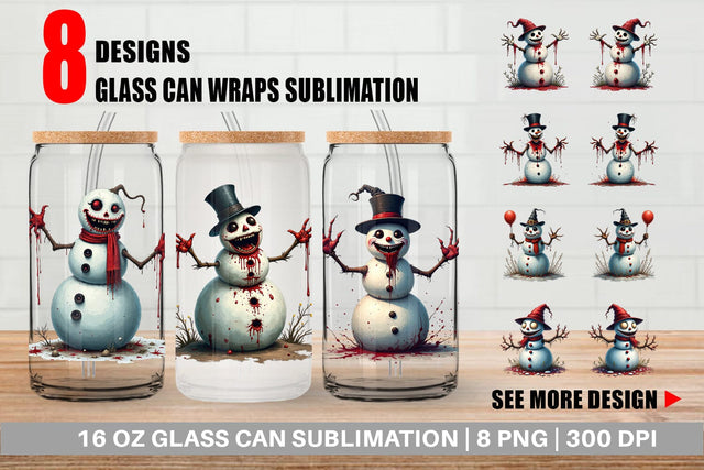 Glass Can Quirky Snowman Sublimation artnoy 