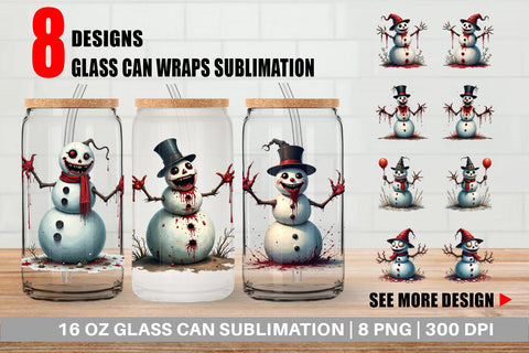Glass Can Quirky Snowman Sublimation artnoy 