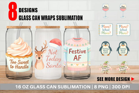 Glass Can Quotes Watercolor Christmas Survival Kit Sublimation artnoy 