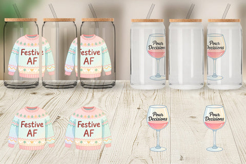 Glass Can Quotes Watercolor Christmas Survival Kit Sublimation artnoy 