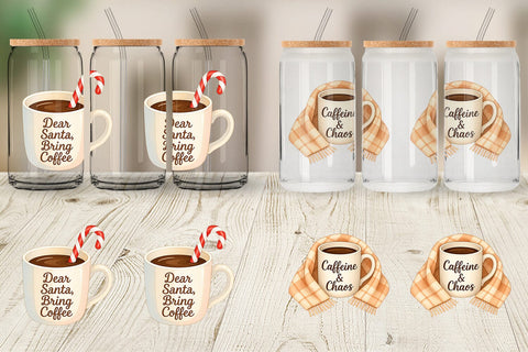 Glass Can Quotes Watercolor Coffee and Chaos Christmas Sublimation artnoy 