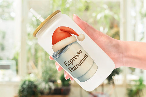 Glass Can Quotes Watercolor Coffee and Chaos Christmas Sublimation artnoy 