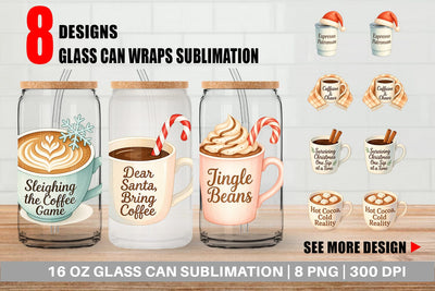 Glass Can Quotes Watercolor Coffee and Chaos Christmas Sublimation artnoy 