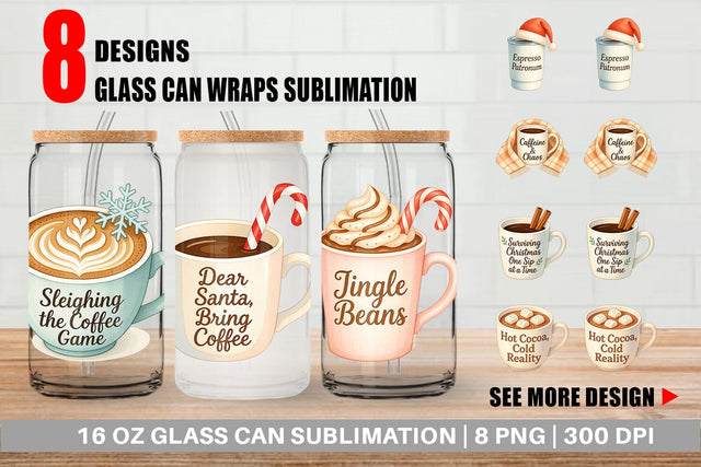 Glass Can Quotes Watercolor Coffee and Chaos Christmas Sublimation artnoy 
