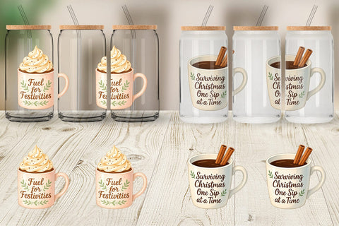 Glass Can Quotes Watercolor Coffee and Chaos Christmas Sublimation artnoy 
