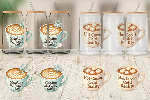 Glass Can Quotes Watercolor Coffee and Chaos Christmas Sublimation artnoy 