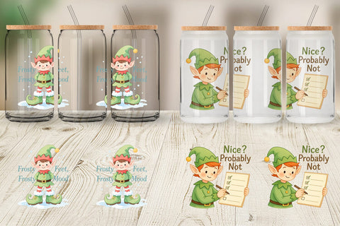 Glass Can Quotes Watercolor Elf Antics and Sarcasm Sublimation artnoy 