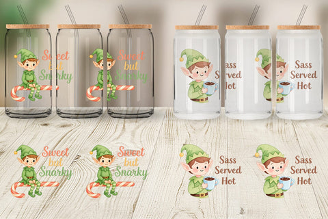 Glass Can Quotes Watercolor Elf Antics and Sarcasm Sublimation artnoy 