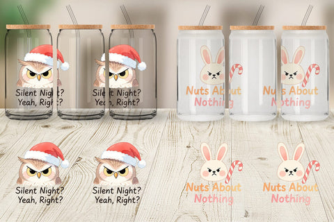 Glass Can Quotes Watercolor Grumpy Animals Christmas Sublimation artnoy 