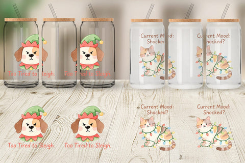 Glass Can Quotes Watercolor Grumpy Animals Christmas Sublimation artnoy 