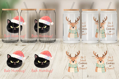 Glass Can Quotes Watercolor Grumpy Animals Christmas Sublimation artnoy 