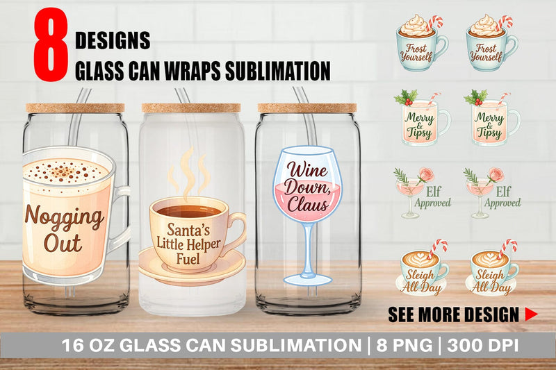 Glass Can Quotes Watercolor Holiday Beverage Humor Sublimation artnoy 