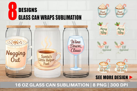Glass Can Quotes Watercolor Holiday Beverage Humor Sublimation artnoy 