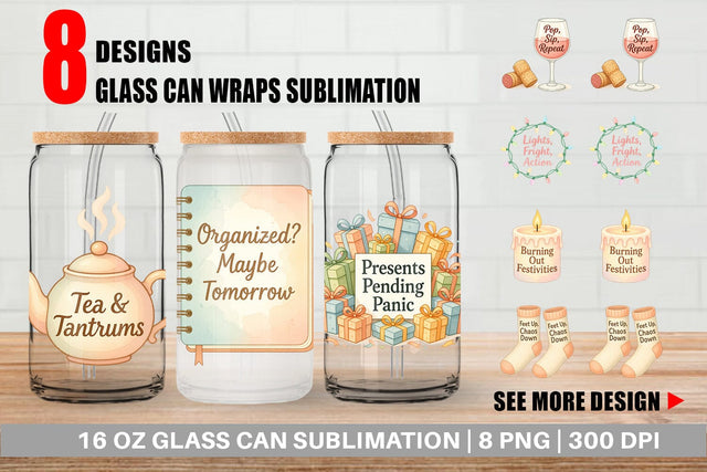 Glass Can Quotes Watercolor Holiday Chaos Essentials Sublimation artnoy 