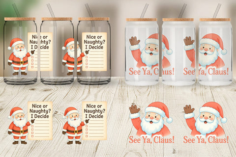 Glass Can Quotes Watercolor Sassy Santa Claus Sublimation artnoy 