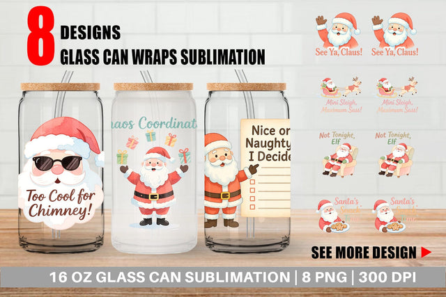 Glass Can Quotes Watercolor Sassy Santa Claus Sublimation artnoy 
