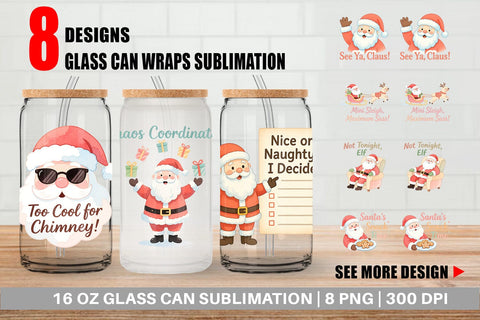 Glass Can Quotes Watercolor Sassy Santa Claus Sublimation artnoy 