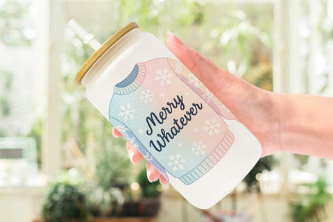 Glass Can Quotes Watercolor Ugly Sweater Sass Sublimation artnoy 