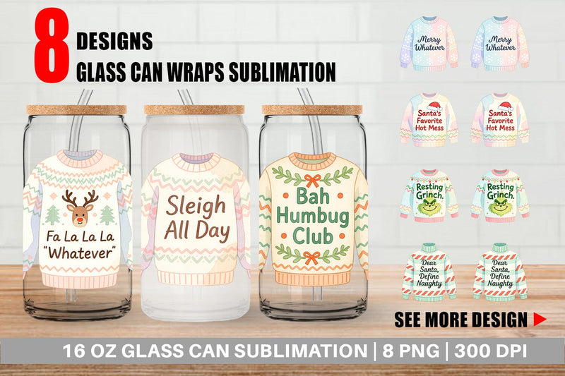 Glass Can Quotes Watercolor Ugly Sweater Sass Sublimation artnoy 