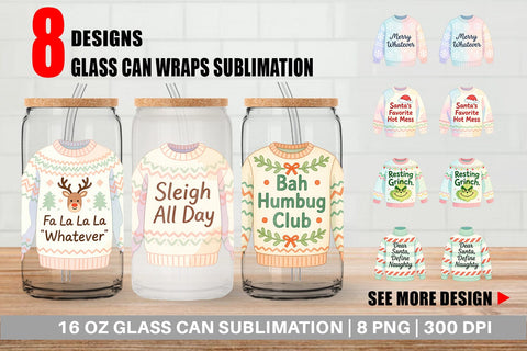 Glass Can Quotes Watercolor Ugly Sweater Sass Sublimation artnoy 