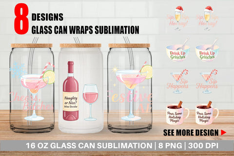Glass Can Quotes Watercolor Wine and Whine Holidays Sublimation artnoy 