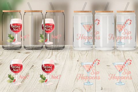 Glass Can Quotes Watercolor Wine and Whine Holidays Sublimation artnoy 