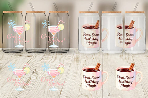 Glass Can Quotes Watercolor Wine and Whine Holidays Sublimation artnoy 