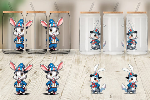 Glass Can Rabbit 4th of July Sublimation artnoy 