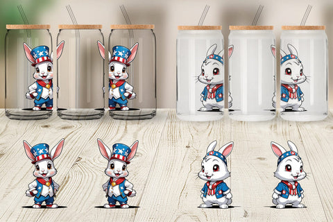 Glass Can Rabbit 4th of July Sublimation artnoy 