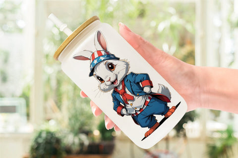 Glass Can Rabbit 4th of July Sublimation artnoy 