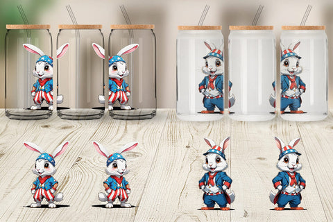 Glass Can Rabbit 4th of July Sublimation artnoy 