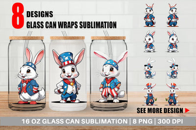 Glass Can Rabbit 4th of July Sublimation artnoy 