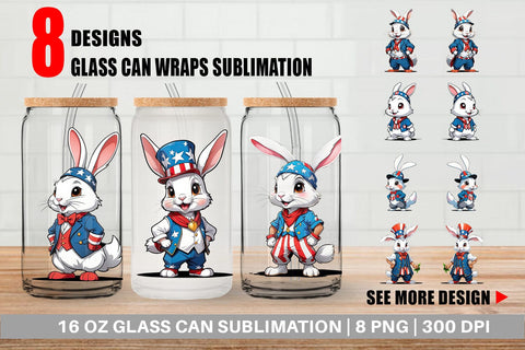 Glass Can Rabbit 4th of July Sublimation artnoy 