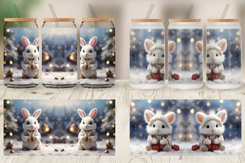Glass Can Rabbit Christmas Sublimation artnoy 