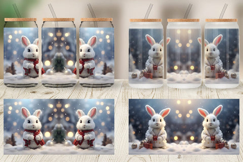 Glass Can Rabbit Christmas Sublimation artnoy 