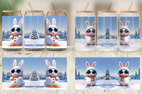 Glass Can Rabbit Christmas Sublimation artnoy 