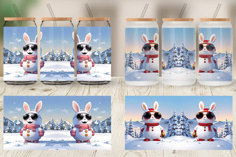 Glass Can Rabbit Christmas Sublimation artnoy 