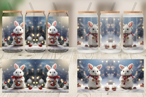 Glass Can Rabbit Christmas Sublimation artnoy 