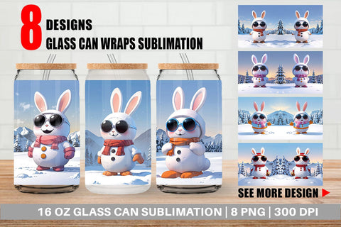 Glass Can Rabbit Christmas Sublimation artnoy 