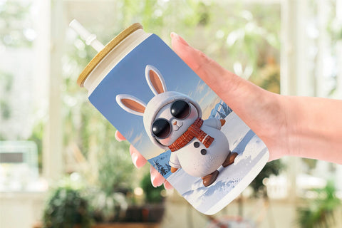 Glass Can Rabbit Christmas Sublimation artnoy 