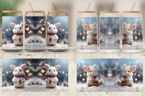 Glass Can Rabbit Christmas Sublimation artnoy 