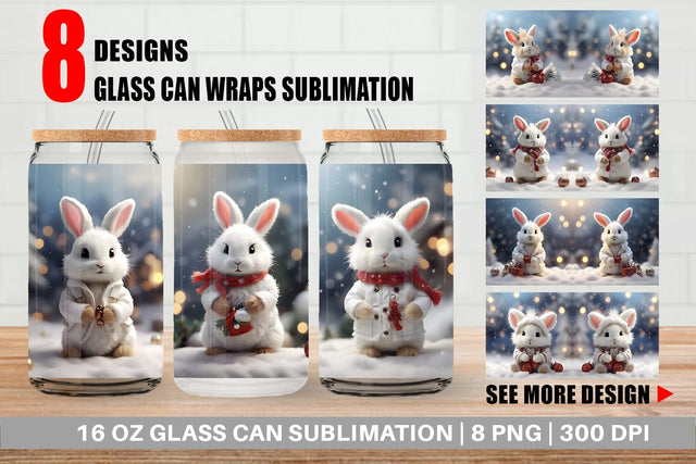 Glass Can Rabbit Christmas Sublimation artnoy 