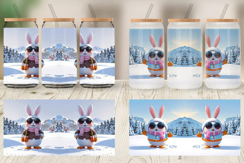 Glass Can Rabbit Christmas Sublimation artnoy 