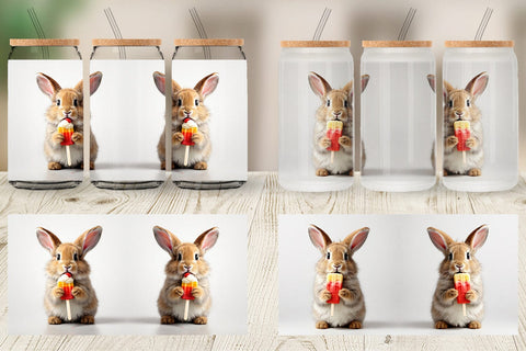 Glass Can Rabbit Eating Ice Cream Sublimation artnoy 
