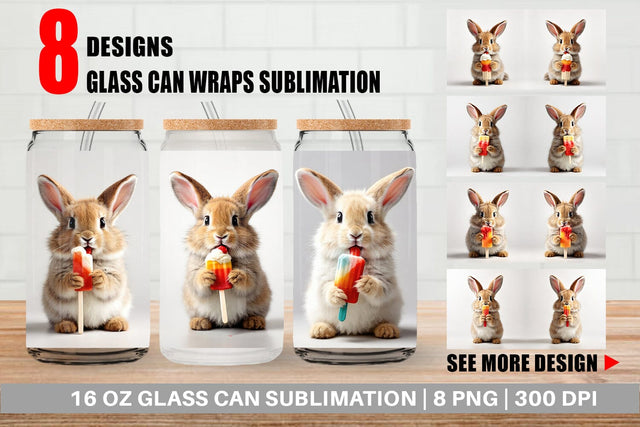Glass Can Rabbit Eating Ice Cream Sublimation artnoy 