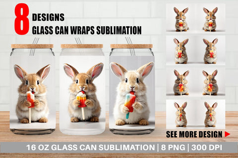 Glass Can Rabbit Eating Ice Cream Sublimation artnoy 