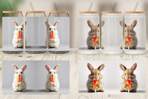 Glass Can Rabbit Eating Ice Cream Sublimation artnoy 