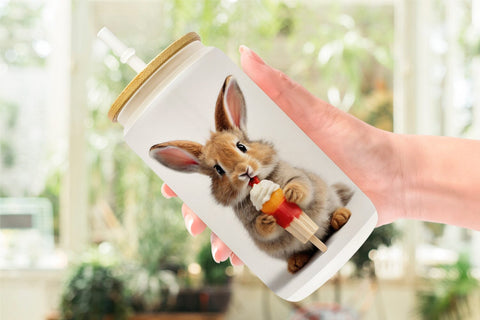 Glass Can Rabbit Eating Ice Cream Sublimation artnoy 