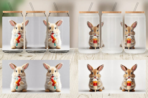 Glass Can Rabbit Eating Ice Cream Sublimation artnoy 